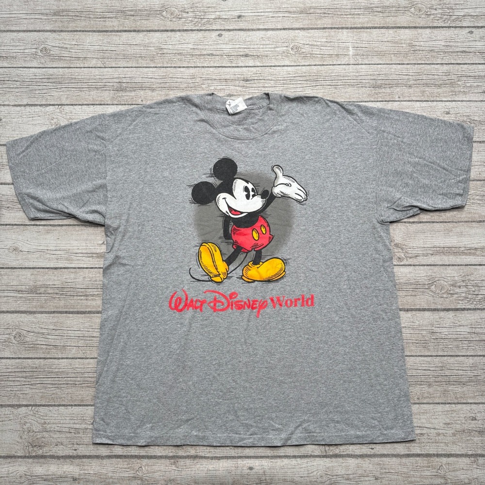 Vintage Walt Disney World T-Shirt Mens XL Gray Mickey Mouse Short Sleeve Graphic